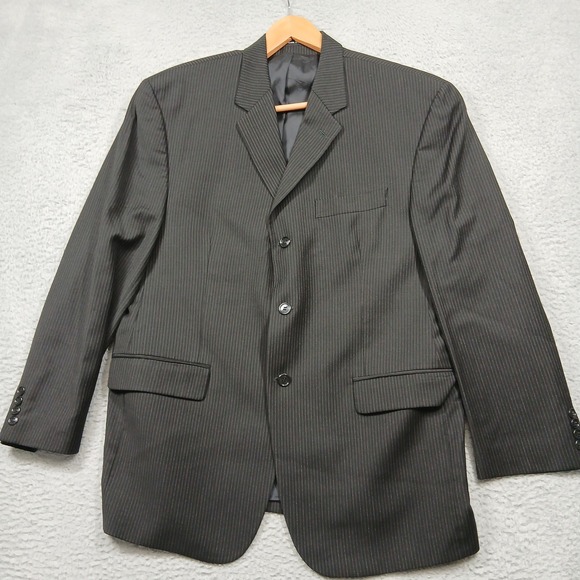 Calvin Klein Men's 42S Black Pinstripe 100% Wool Blazer Made in Canada